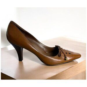 Worthington Brown Leather Vintage Pumps Square Toe Tassels Retro Women's Size 10
